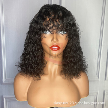 Wholesale Virgin Hair Short Bob 100% Curly Pixie Cut Wig Full Machine Made Wig Human Hair Wigs For Black Women With Bang